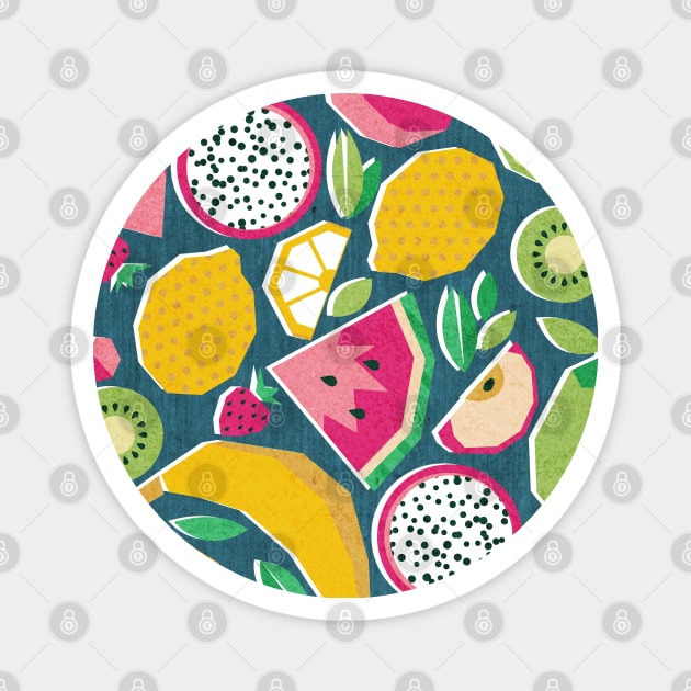 Paper cut geo fruits // pattern // teal background Magnet by SelmaCardoso